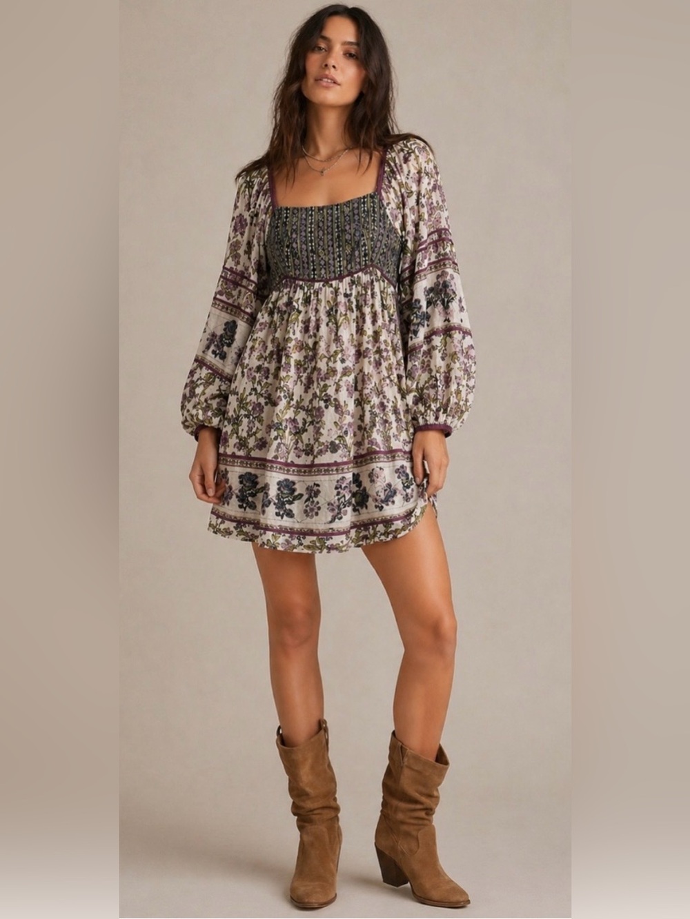Free People Endless Afternoon Floral Mini Dress Boho Festival Empire Waist